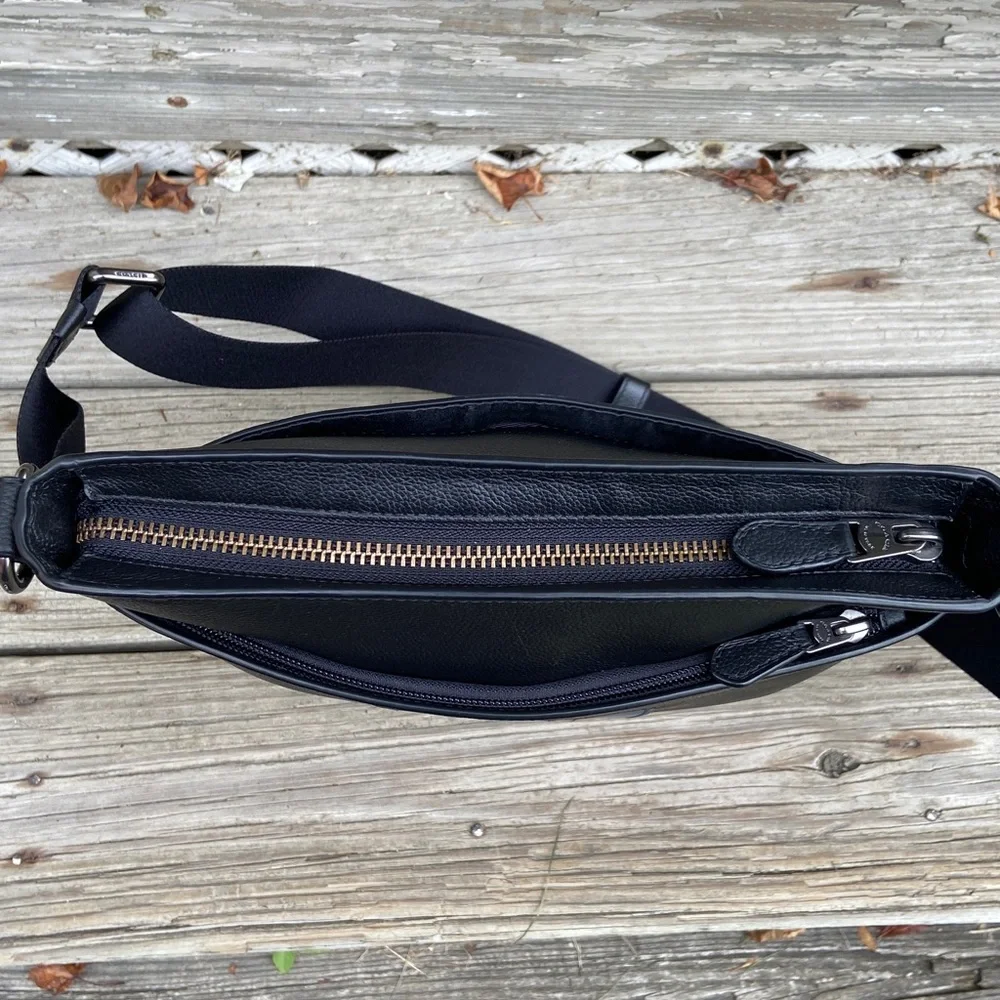 COACH Charles Crossbody Bag Varsity Black Leather Denim & Midnight Navy Stripe